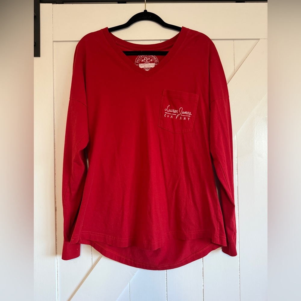 Lauren James Scarlet Long Sleeve Pocket Tee Size Medium